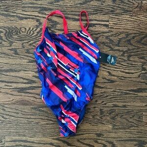NWT Speedo One Piece Swimsuit Red White And Blue 10/36